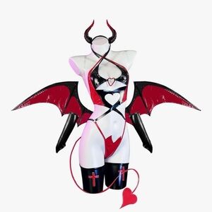 Korura Club Red and Black Devil Wing Heart Cutout Anime Costume